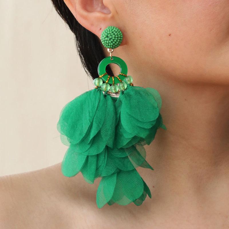 Fashion Women Statement Big Earrings Bohemian Holiday Party Fabric Long Tassel Drop Dangle Earring Handmade Charm Trendy Jewelry