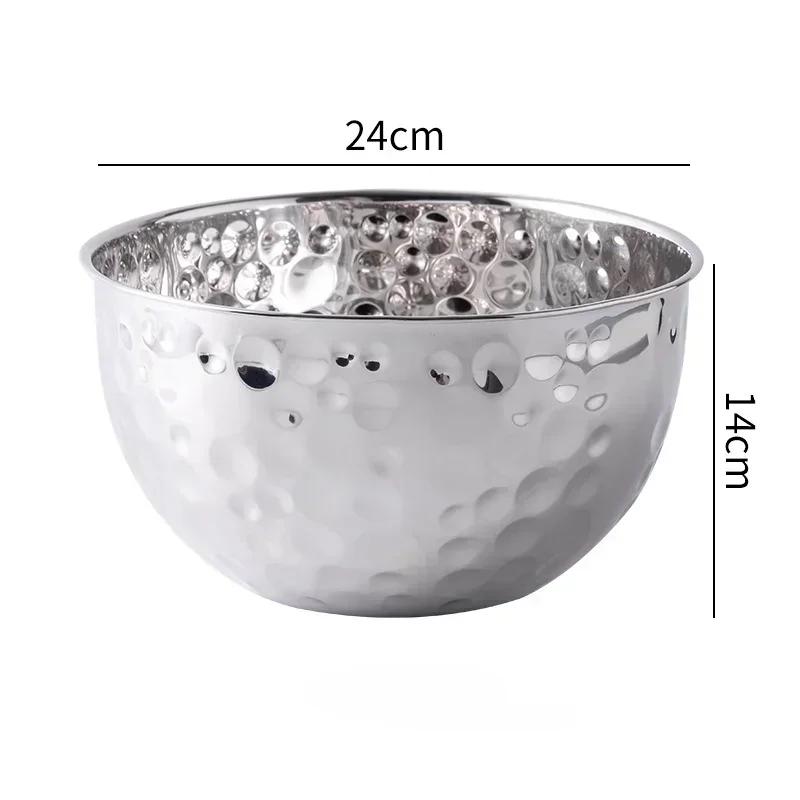 New Stainless Steel Hammer Point Fruit Bowl Salad Plate Egg Pot Thickened Baking Mixing Cooking Bowl Creative Decoration Bar KTV