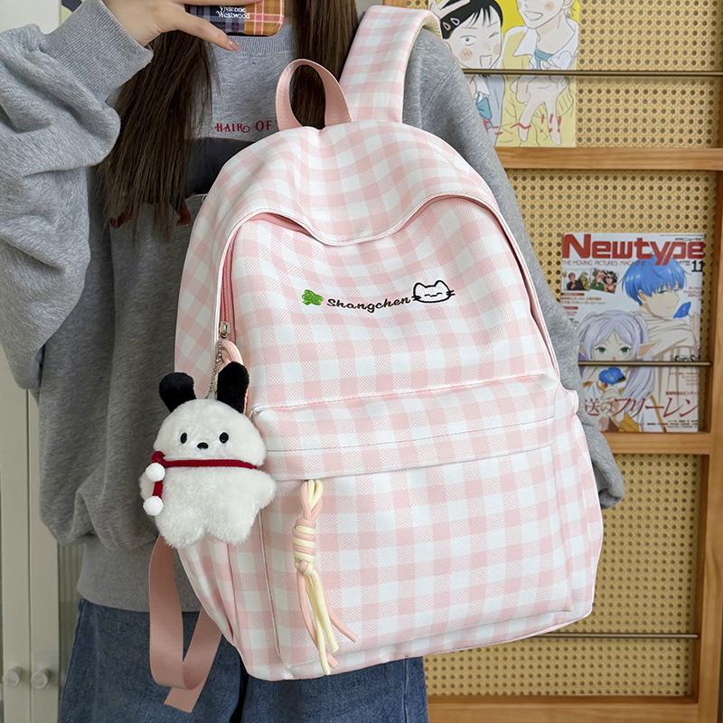 Schoolbag Plaid Backpack Large Capacity Female Middle and High School Student School Bag Simple Versatile Fashion Lightweight Leisure Travel Backpack