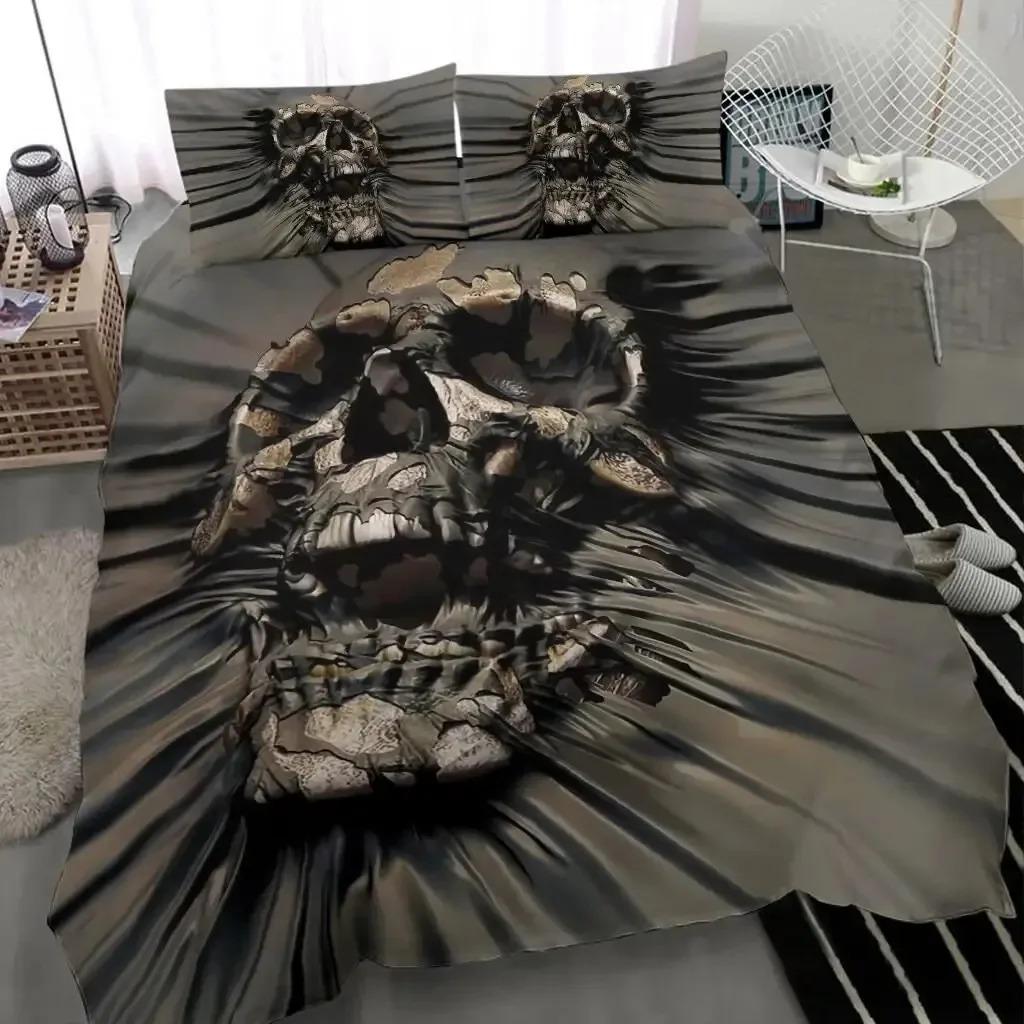 Skull Chevalier Duvet Cover Set King Size Horror Skeleton Bedding Set Day Of The Death Comforter Cover For Boys Men Gifts