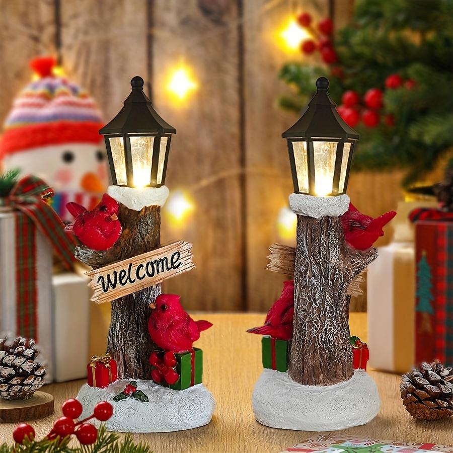 2pcs Red Cardinal Christmas Statues with LED Lights, Cozy Christmas Tabletop Figurine Winter Statue Decor, Glowing X mas Decorations