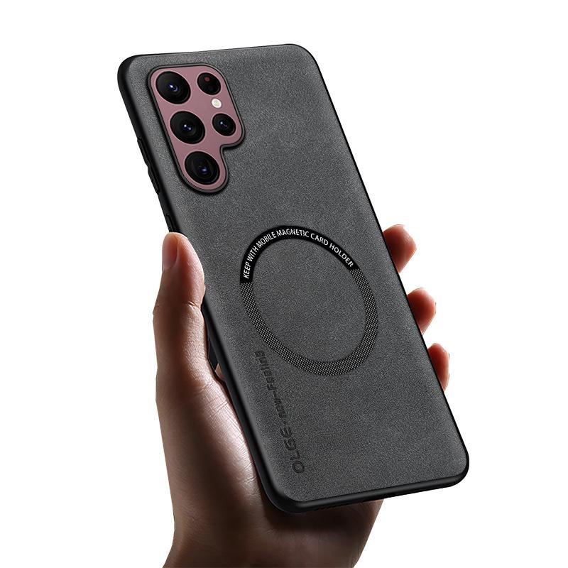 Hülle für Samsung S26 S25 S24 S23 S22 S21 S20 plus ultra Neue magnetische Saug-Schutzhülle aus Schafsleder Kabelloses Laden schlicht