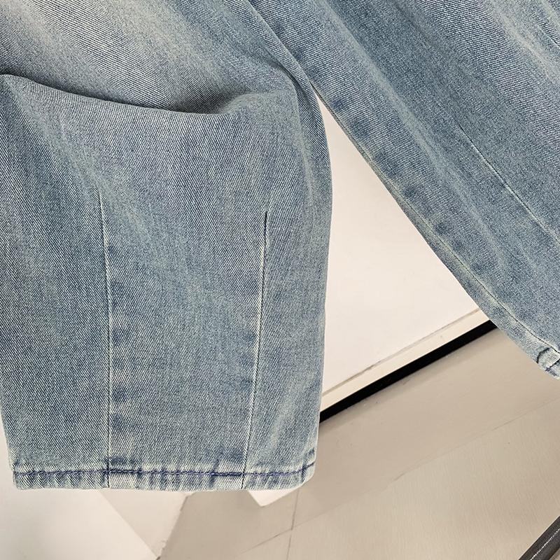 DIMANAF 2025 Frühling Jeans Lange Hosen Damen Denim Elastisch Basic Hosen Locker Lässig Blau Weiter Bein Hosen Lässige Hosen Große Größen Hosen