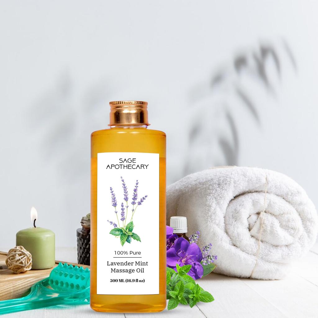 Sage Apothecary's Lavender Mint Massage Oil : Sensual Harmony Meets Natural Elegance | Vegan | Cruelty Free | Natural Bliss | Ideal for Couples,
