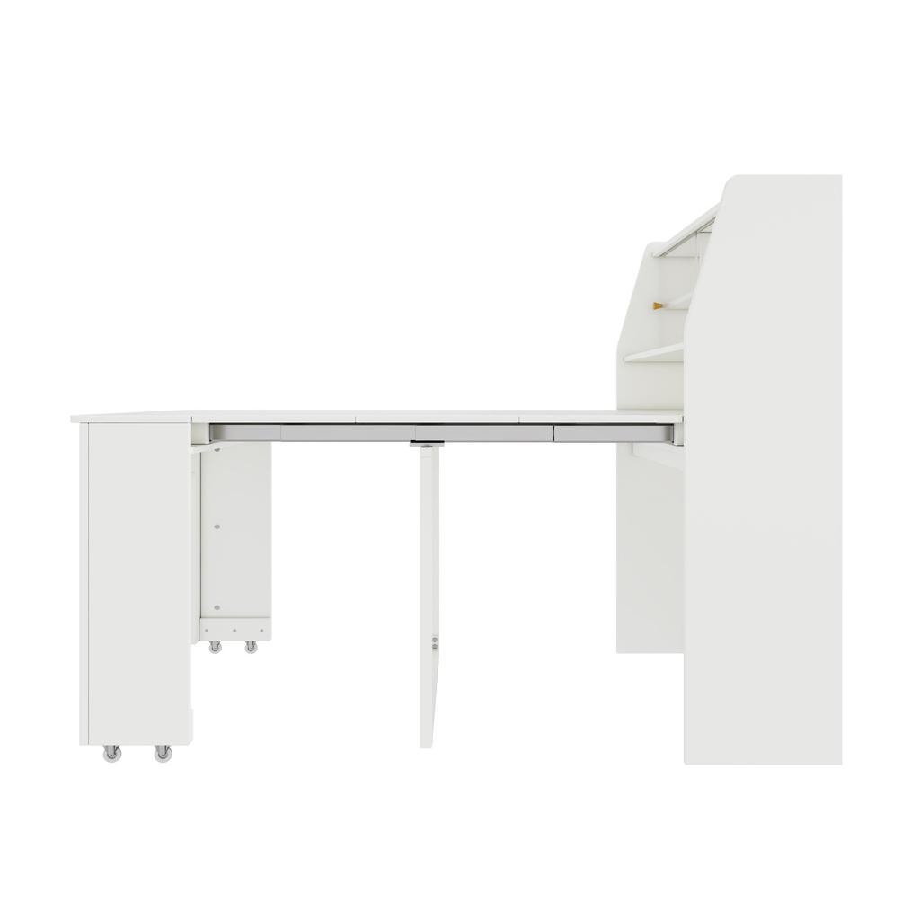 Extendable Dining Table, L52/132.5xW80xH76cm, One-Way Extending, Storage Cabinet, Rectangular, Coffee Lounge, Space-Saving Multifunctional, White