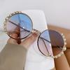 Flower Border Pearl Glasses Personality Hip Hop Funny Sunglasses Round Frame Metal Sunglasses