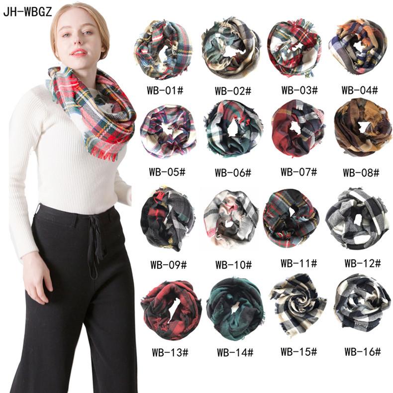 Wind autumn and winter women's warm colorful grid imitation cashmere double-sided fringed grid scarf