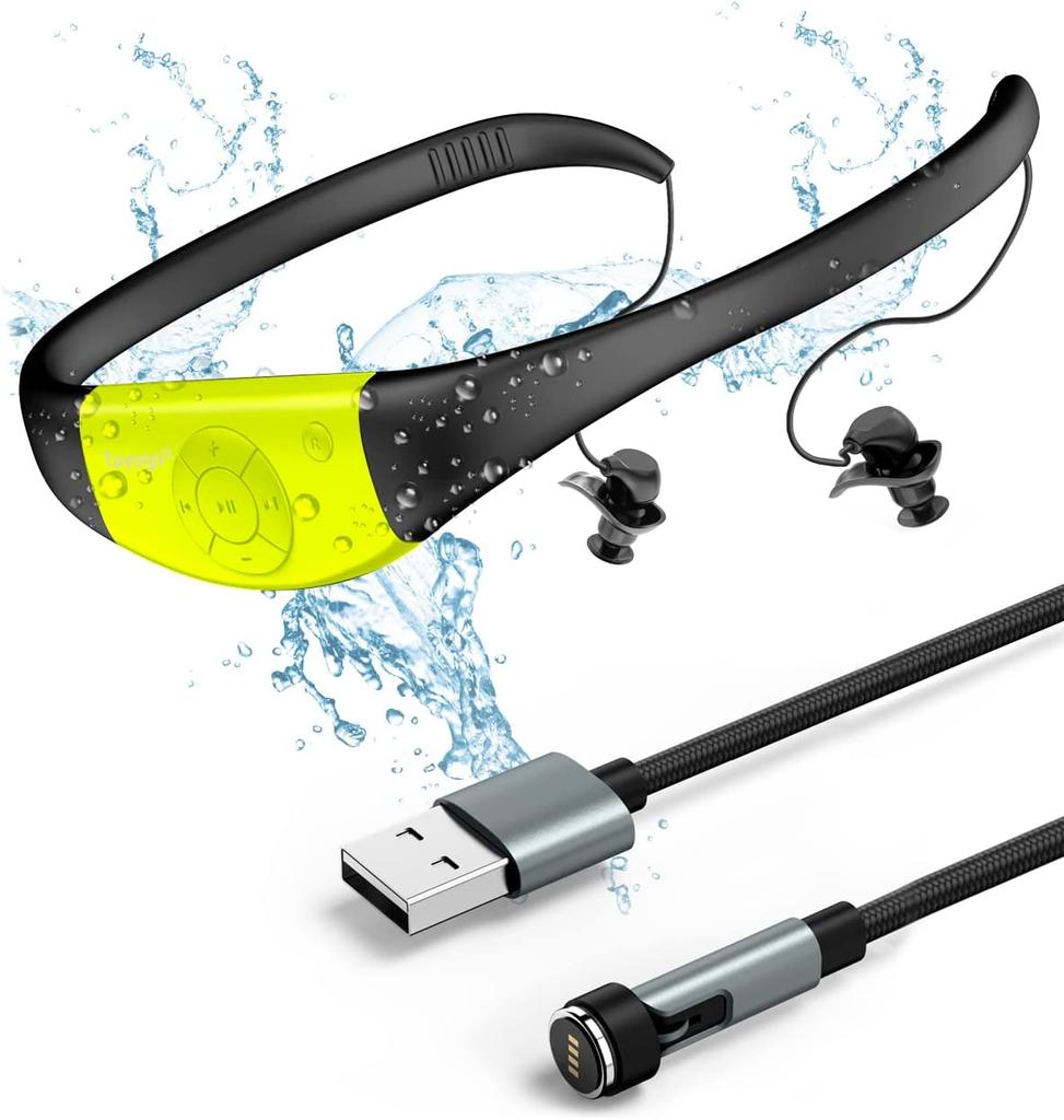 Tayogo Waterproof Mp3 Player for Swimming, IPX8 8GB Swimming Headset, Silicone Coated Waterproof Music Player, 20H Playing time