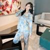 Garden Style Design Ice Silk Printed Comfortable Pajamas Women's Home Wear Set Women's Outerwear Pajama Set