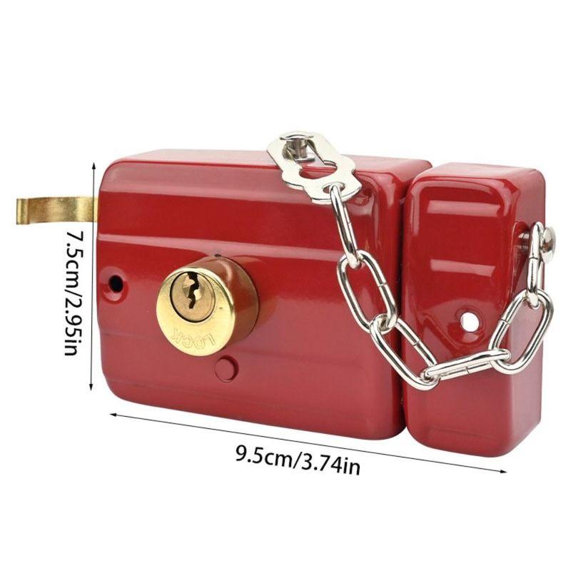 Iron Anti-theft Door Lock Key Included Durable Heavy Duty Lock Single Cylinder Retro Style Retro Red Lock Exterior Door