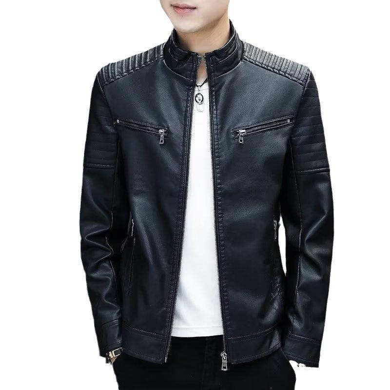 Trendy handsome PU men's locomotive winter slim jacket thickened leather jacket casual leather jacket men's spring and autumn