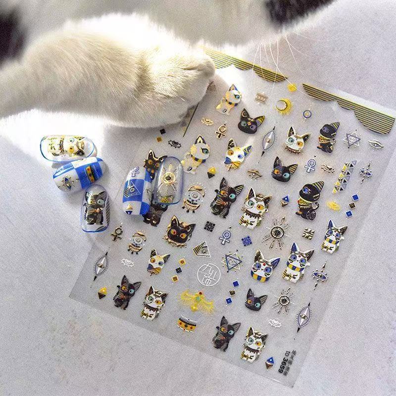 Y2K Cute Shiny Cat Nail Stickers, Colorful Glitter Kitten Designs, Waterproof Nail Decals, DIY Nail Art Decorations