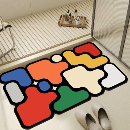 Colorful Puzzle Floor Mat Absorbent Bathroom Rug Non-Slip Bath Mat Decorative Door Mat for Entrance Kitchen Shower Bathtub