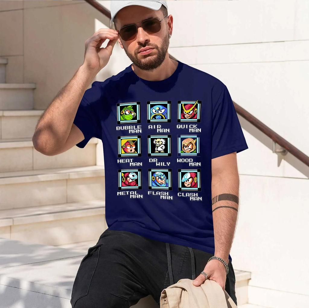 Mega Man Series 2026 fashion heavyweight hot selling retro printed pattern fun round neck T-shirt for daily comfort