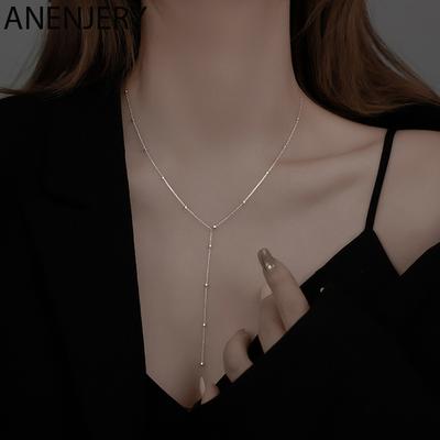Women'S Fashion Jewelry Round Bead Long Tassel Necklaces for Women Simple Clavicle Chain Accessories
