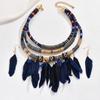 Metal Ethnic Necklace Hand Woven Necklace Earrings Set Vintage Feather Choker  Women