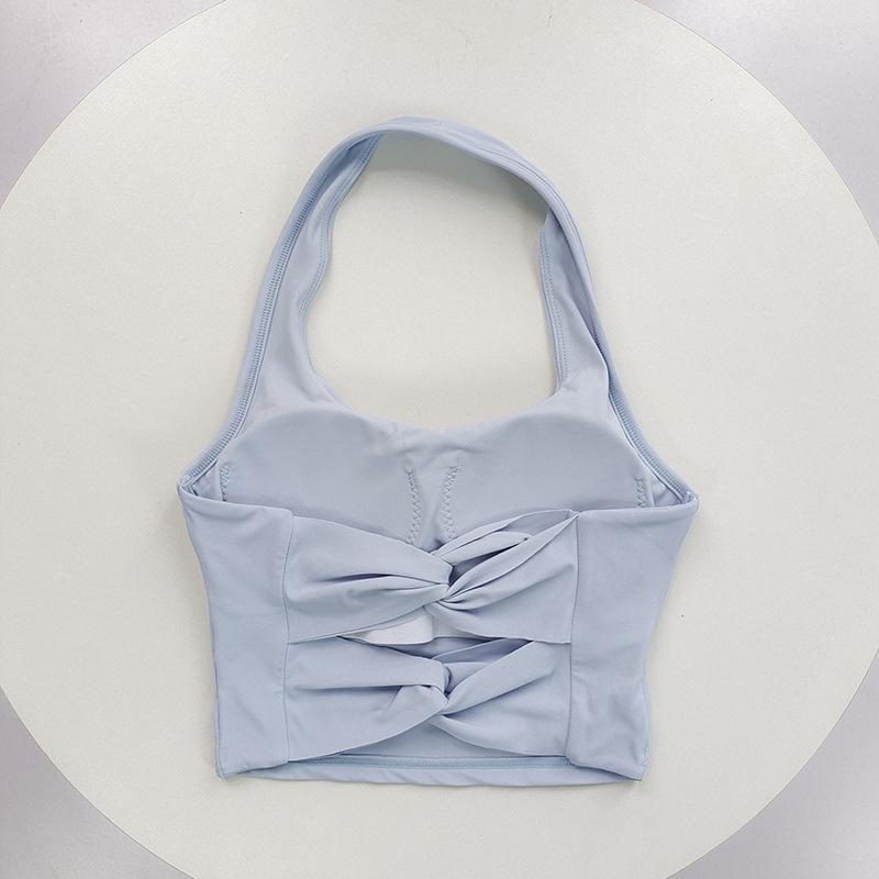 Shockproof Butterfly Knot Halter Backless Yoga Tank Top with Fixed Cups