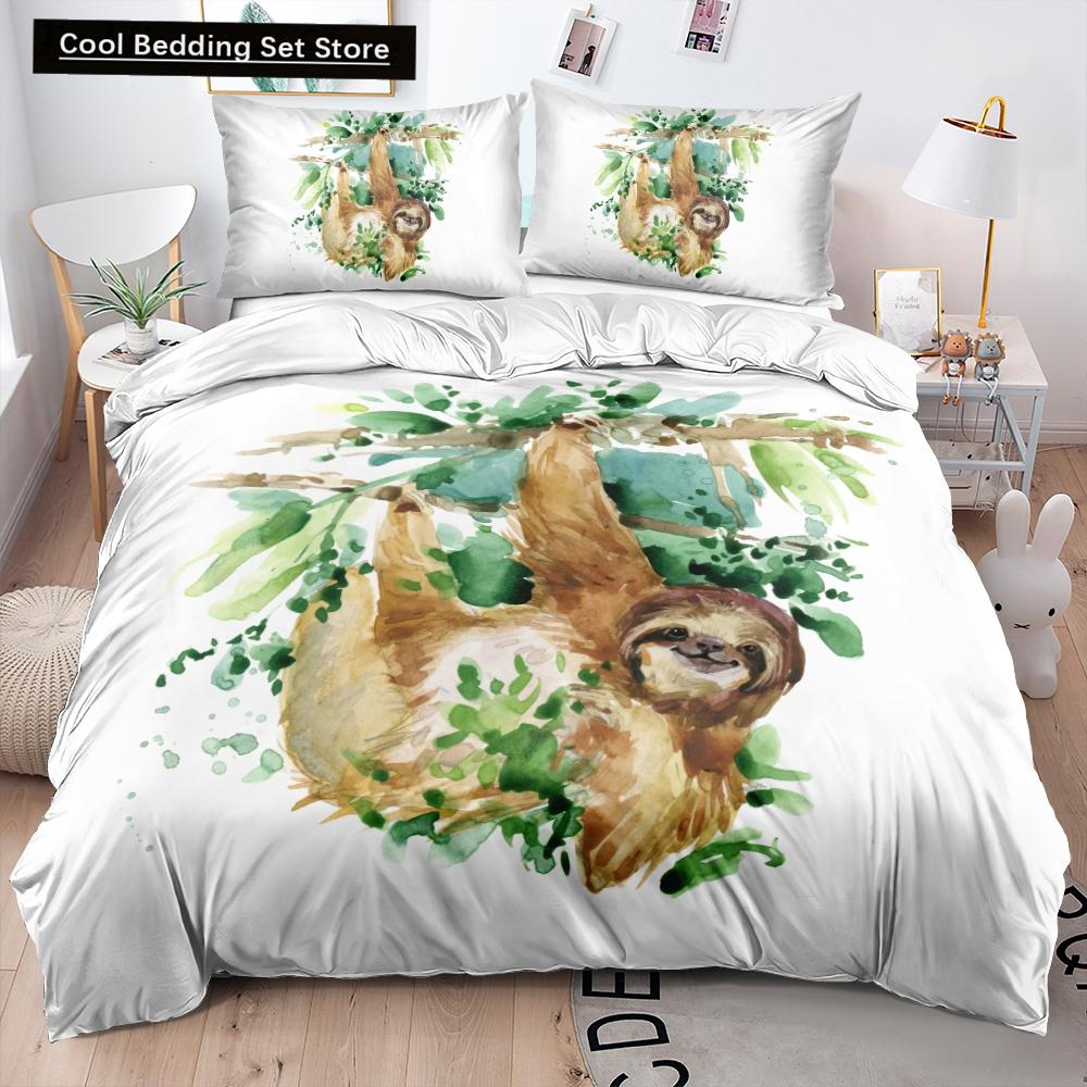 Cartoon Sloth Bedding Set for Bedroom Home Manga Style Sloth Print Duvet Cover Lazy Sleeping Australian Animal Soft Quilt Cover