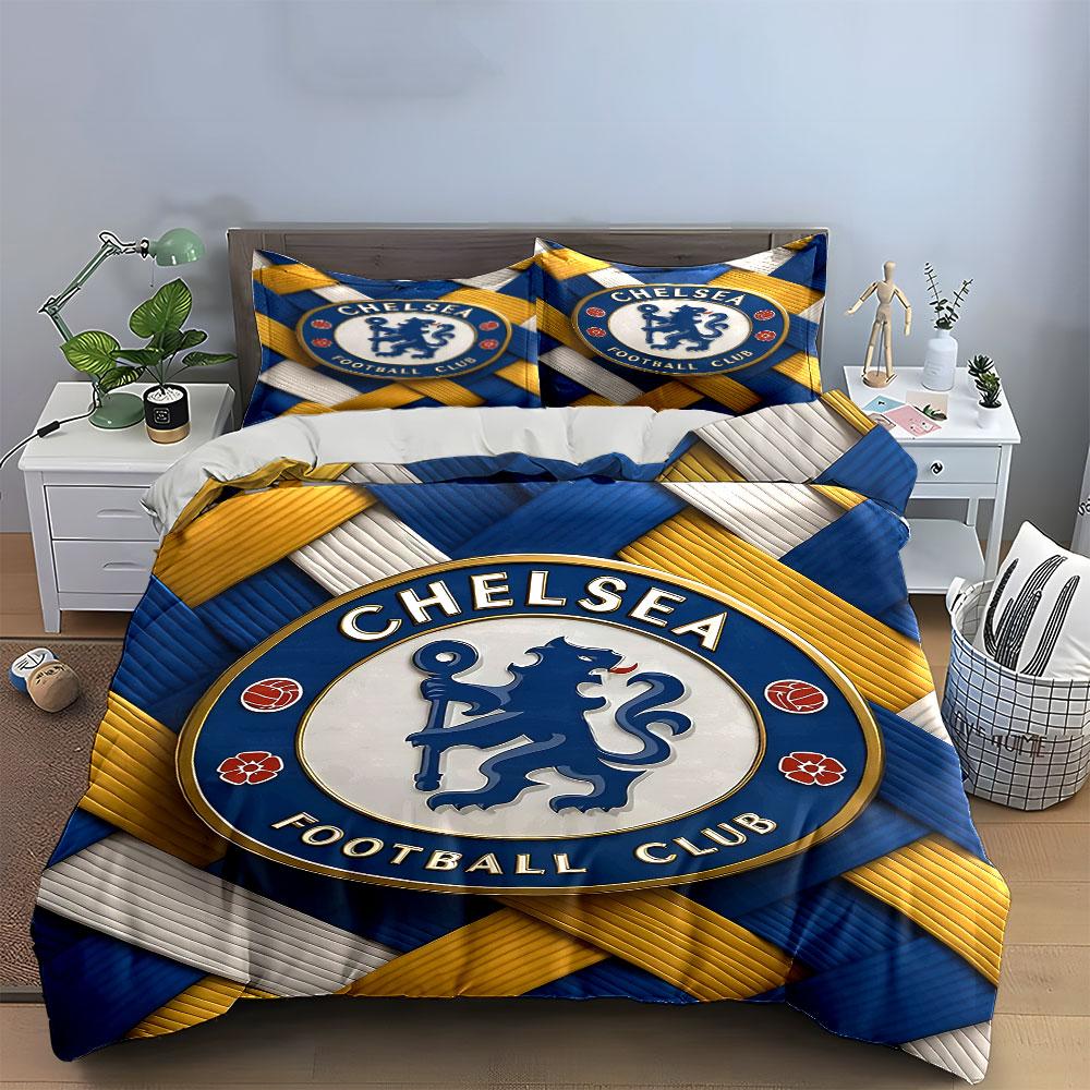 Chelsea FC Bedding Set Three-Piece Bedding Duvet Cover Set Duvet Cover Pillowcases (1 * Duvet Cover 2 * Pillowcases, Without Duvet Insert)