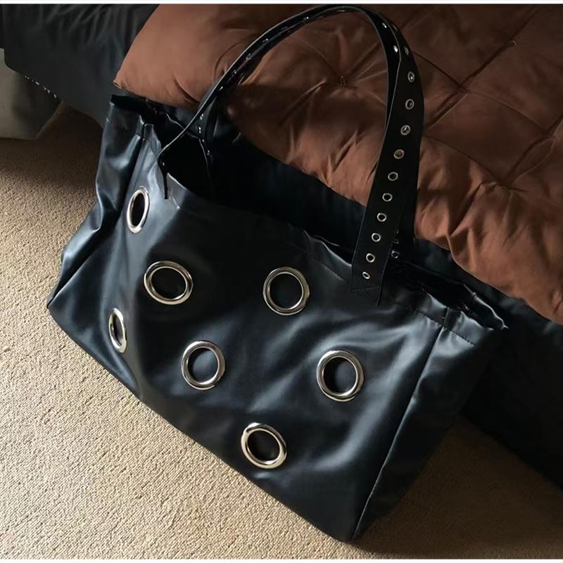Punk Style Women's Tote Bag, Rivet Decor Handbag Cool Dark Retro Motorcycle Bag Large Capacity Shopping Bag Soft Underarm Bag