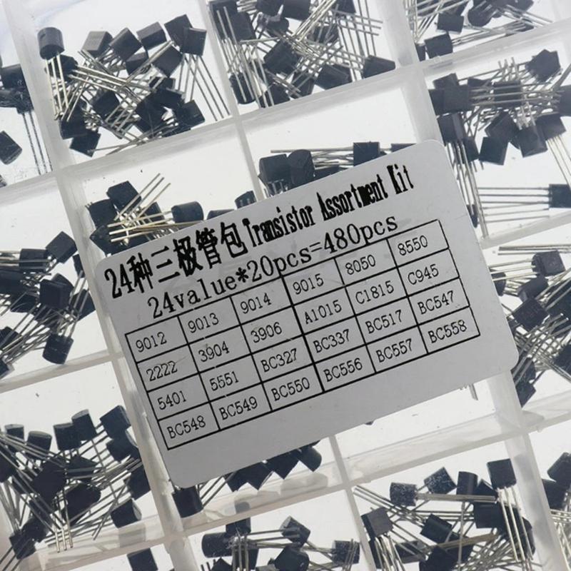 480 Pack Transistor Pack with 24 Varieties in TO 92 Format Including Organized Storage Box for Electronics Hobbyists