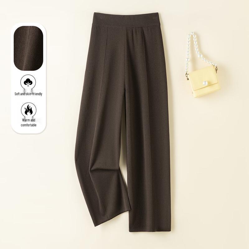 

Srcr Women s High Waist Knit Wool Blend Wide-Leg Casual Pants L