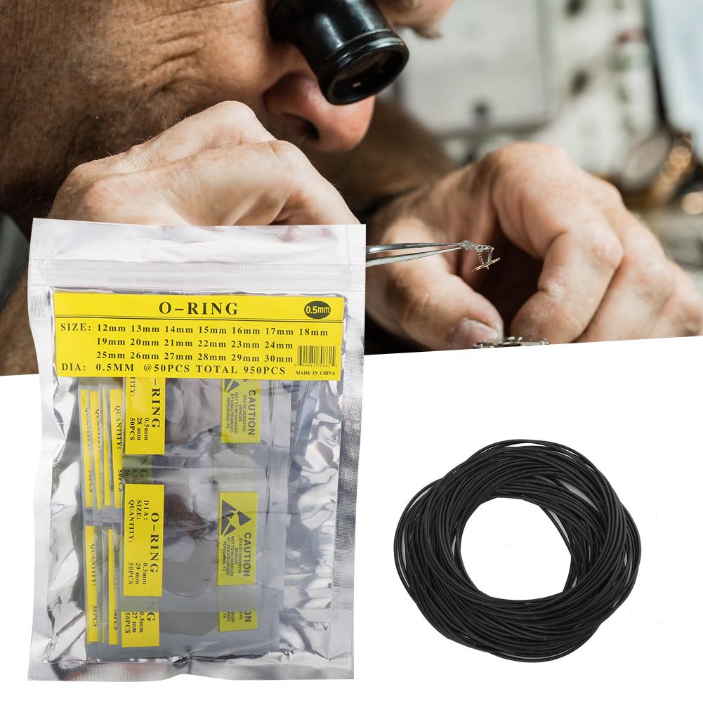 950Pcs O Ring Waterproof Rubber Seal Watch Back Cover Seal Gaskets Repairing Tool 0.5mm