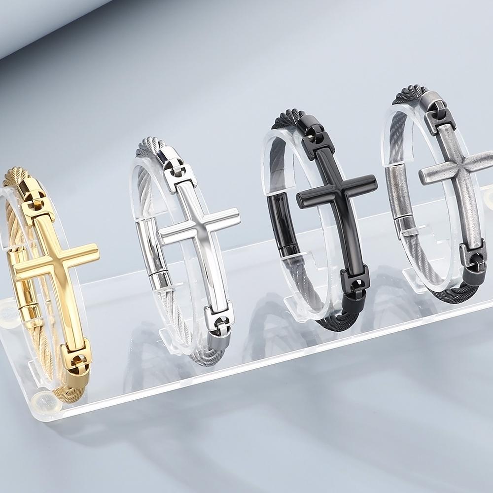 Bracciale a Croce per Uomini Adolescenti Catena a Maglie in Acciaio Inossidabile Braccialetto Larghezza 6MM Cristiano Religioso Gesù Confermazione Gioielli Regali