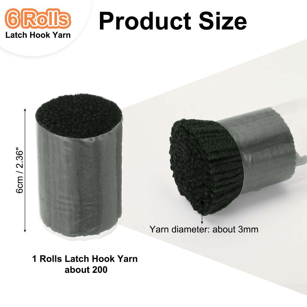PATIKIL 6 Rolls Latch Hook Latch Hook Kit Yarn Hook Rug Making Crochet Bundle for Adult Tapestry DIY Dark Gray Yarn, Pre-Cut Beginners, Craft,