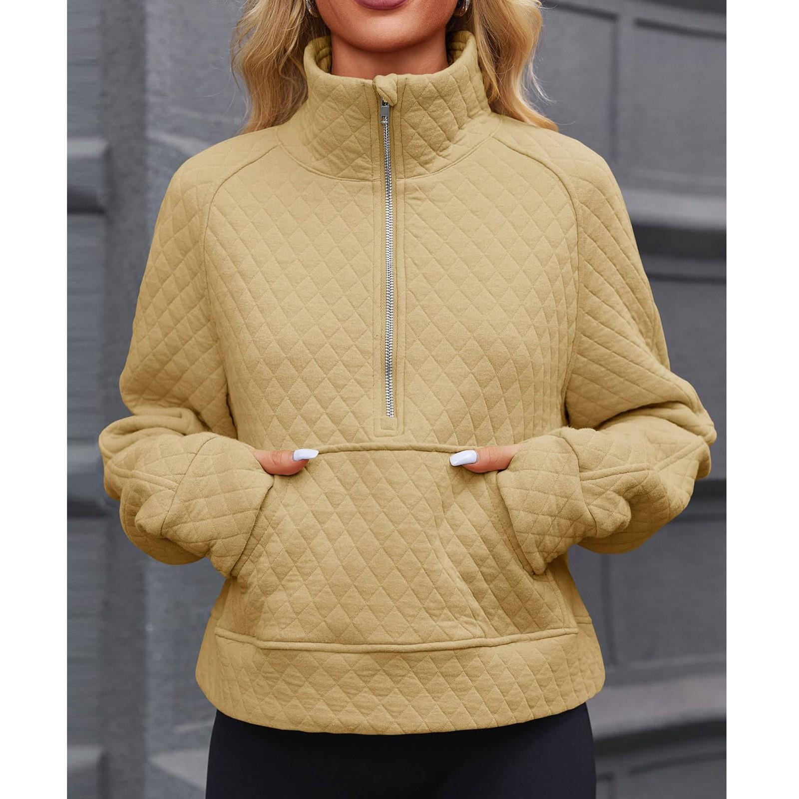 

Женские толстовки с длинными рукавами и воротником, пуловеры, топы, осенние наряды, полосатые топы M хаки