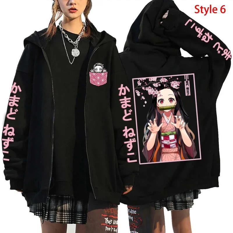 Anime Demon Slayer Kamado Nezuko Graphic Hooded Men Women Manga Zipper Hoodies Oversized Sweatshirt Harajuku Male Streetwear