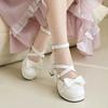 Plus Size Summer Lolita Chunky Heel Single Shoes With Bow and Crossed Straps for Women