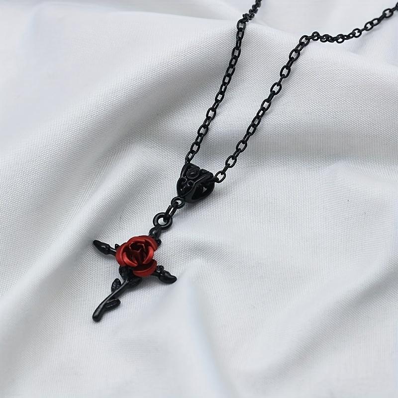 Black Rose Cross Pendant Gothic Simple Slender Neck Chain Festival Party Dress Up Necklace Women's Jewelry