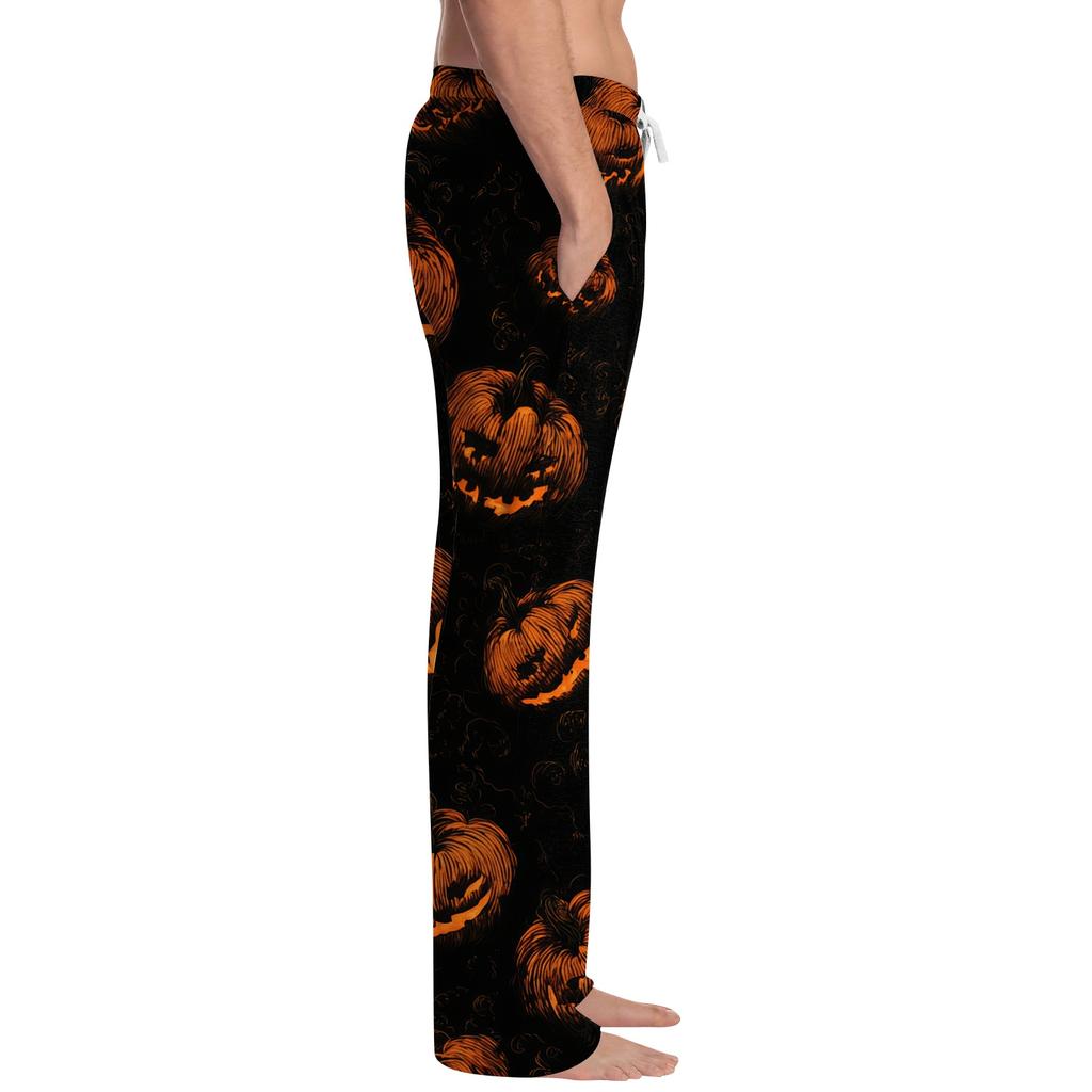 Men's Halloween Printed Drawstring Pajama Pants - Comfortable Sleepwear with Fun Halloween Pattern for Lounging and Sleeping At Home
