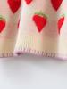 2025 Women's Casual Strawberry Embroidery Knit Pullover - Round Neck, Long Sleeve, Autumn/Winter