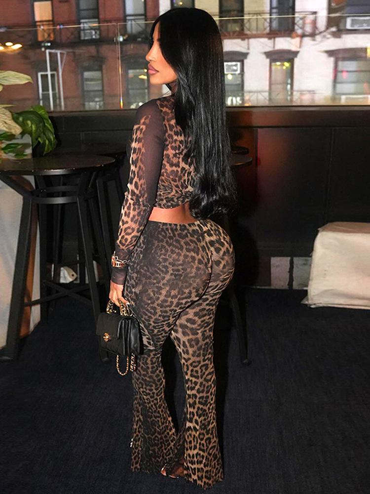 Women's Fashion Leopard Print High-Waist Two-Piece Set