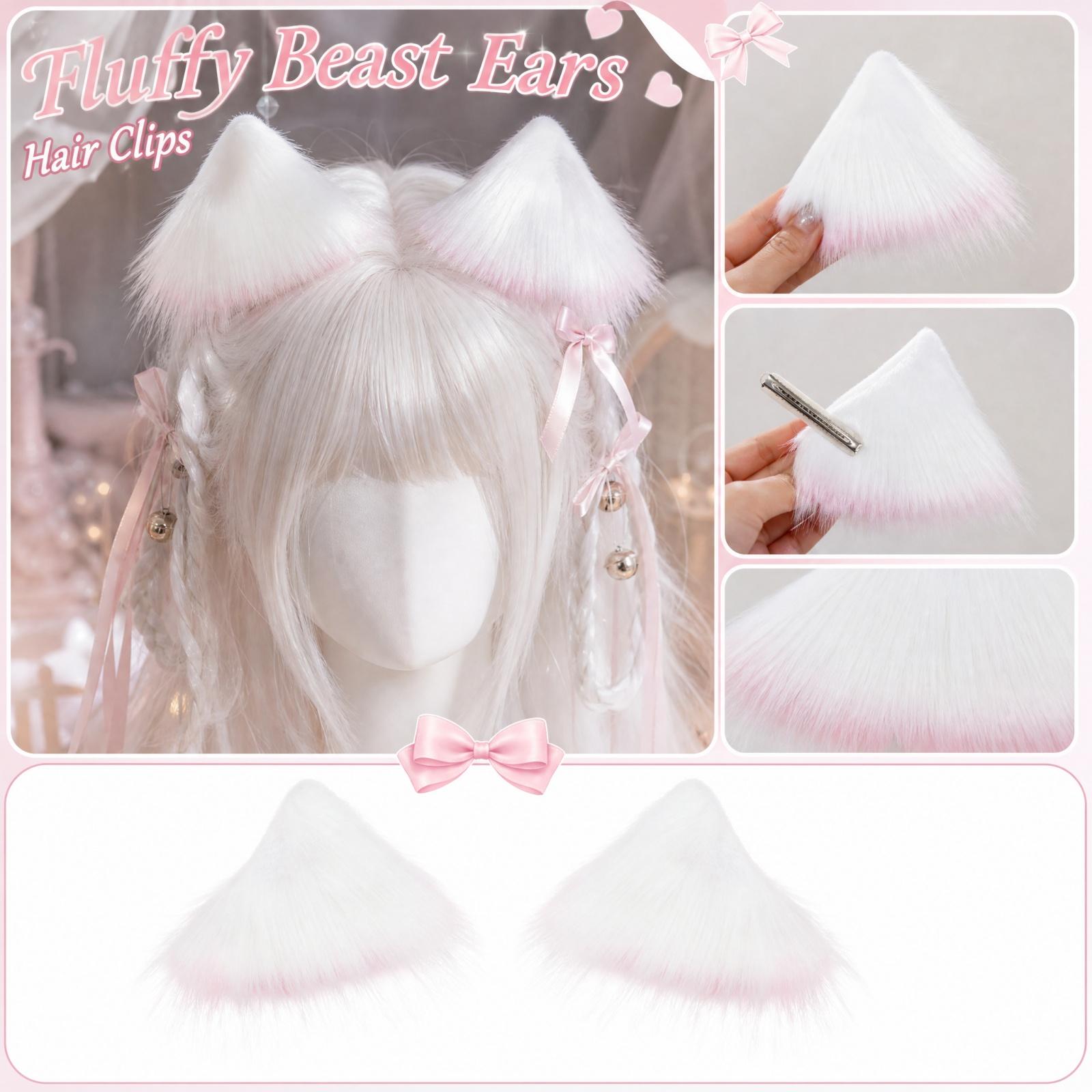 Halloween Plush Animal Ear Hair Clips Set of 2 Faux Ear Hair for Costume Party One Size розовый