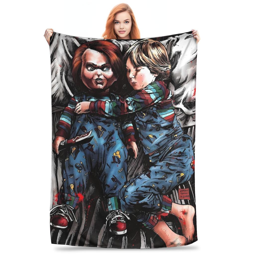 Super Soft BlanketStudents Airplane Travel Chucky Halloween Spooky Throw Blanket Flannel Chair Sofa Bed Novelty Sofa Bed Cover