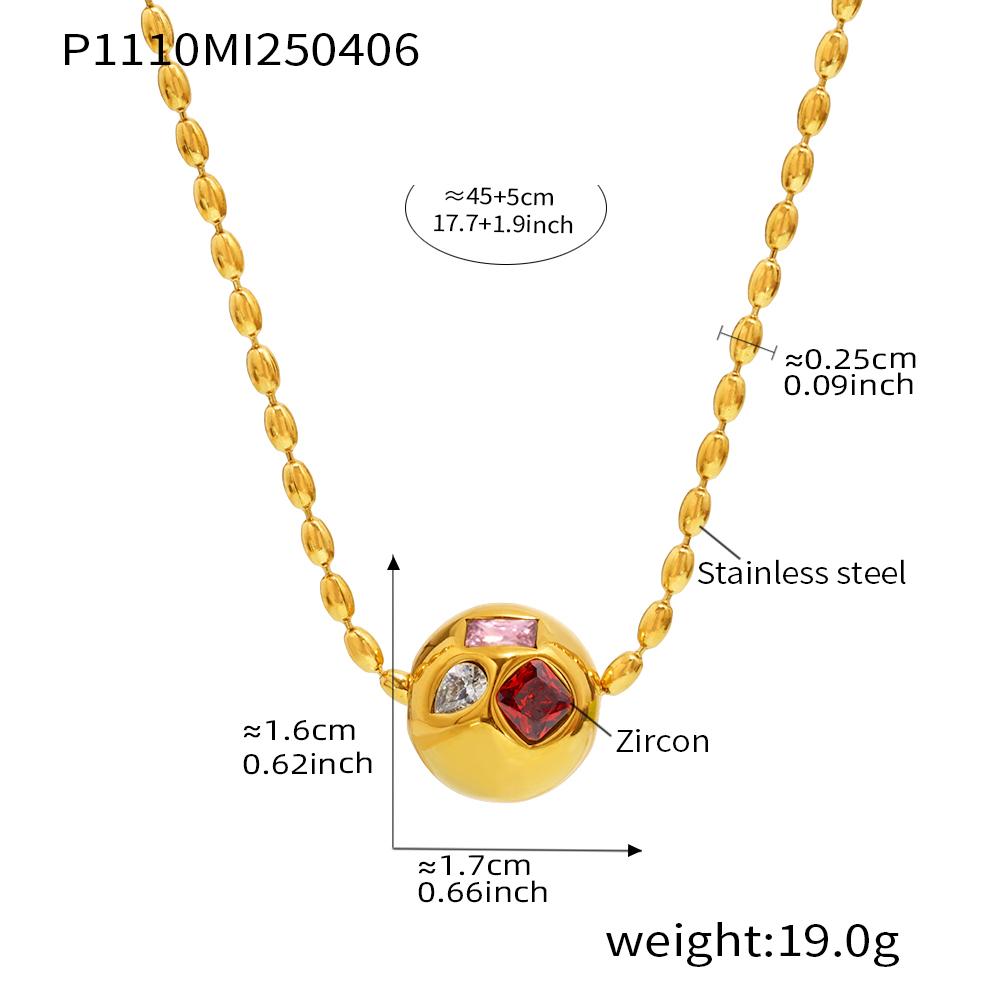 45cm Rice Grain Shape Necklace In Stainless Steel 18k Gold Plated With Multi Color Zircon Ball Pendant Chain Necklaces For Women