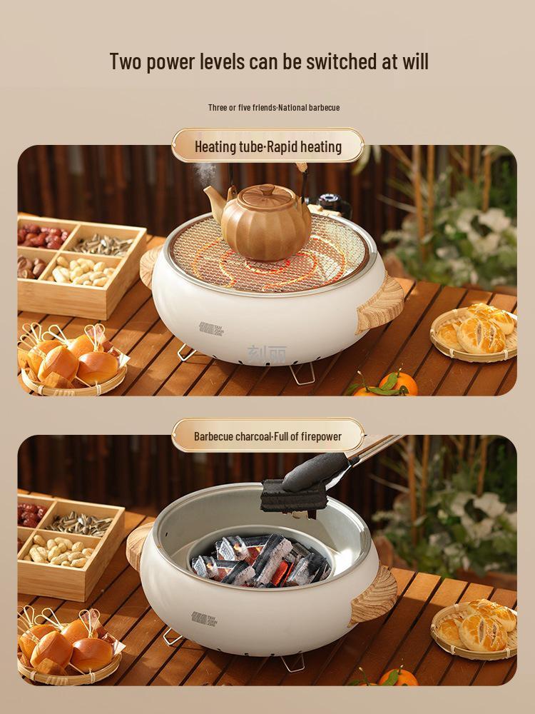 Dual-Use Electric Grill & Fire Pit: Indoor BBQ, Boiling, Baking, and Charcoal Stove Set