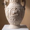 Tabletop Ornament for Hallway 3D Printed Ancient Greek Relief Vase, Imitation Marble Flower Vase with Petg Material Decorative Vessel Mythical