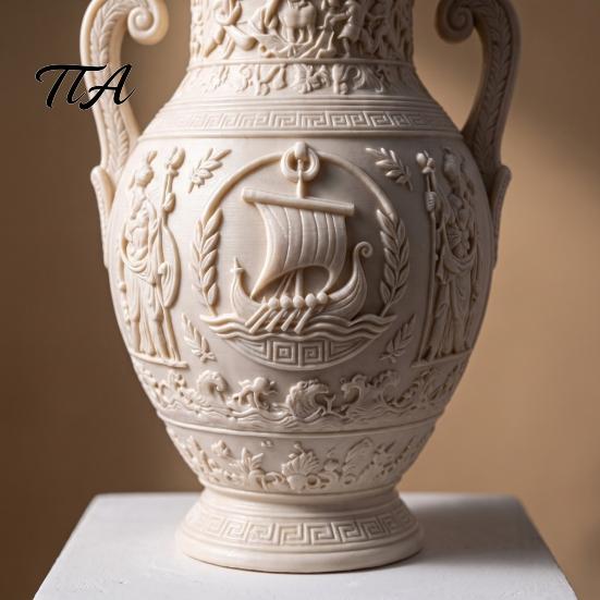 Tabletop Ornament for Hallway 3D Printed Ancient Greek Relief Vase, Imitation Marble Flower Vase with Petg Material Decorative Vessel Mythical
