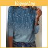 Womens T Tee Shirt Floral Print Holiday Weekend Elegant Fashion Basic Long Sleeve Round Neck Blue Fall Winter