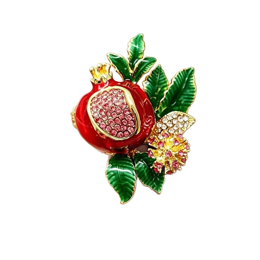 Full Diamond Pomegranate Brooch Premium Sense Delicate Light Luxury Press Flap Clothing Clothing Waist Buckle Pin Jewelry Flower Corsage