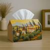 1pc Mediterranean Impressionist Landscape Tissue Box-Tuscan Village Hill Warm,Durable Napkin Organizer for Car,Kitchen,Dining,Home Decor-Decorative Ta