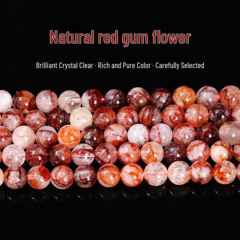 Women s Handmade Natural Red Agate & Red Ghost Crystal Flower Bead Bracelet 6mm