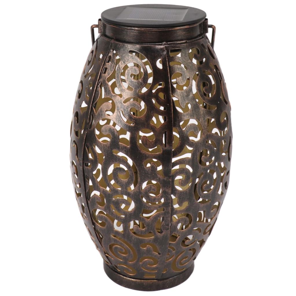 Outdoor Solar Lantern Elliptical Auspicious Clouds Pattern LED Solar Lamp with Handle for Garden Courtyard Decoration