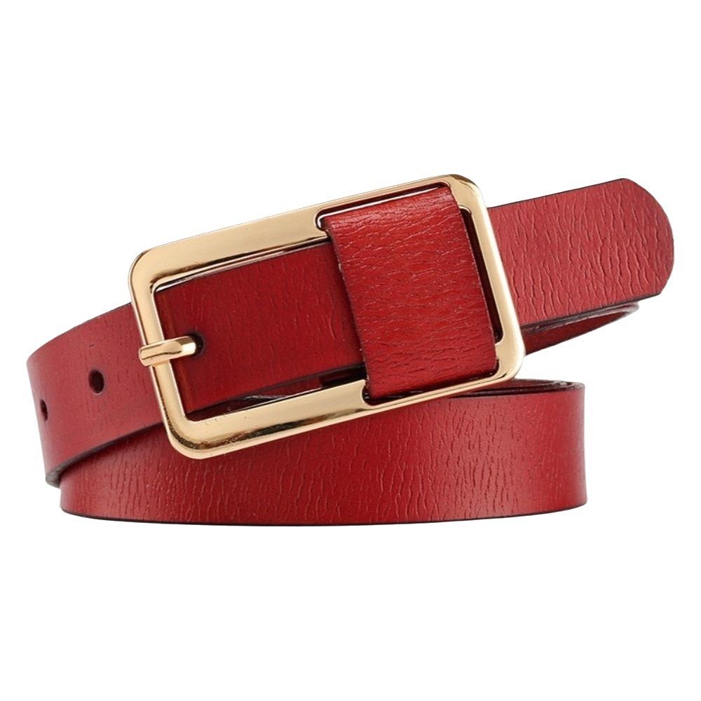 Solid Color Thin Waist Belt Metal Buckle Women Waistband Fashion Genuine Leather Belt Daily