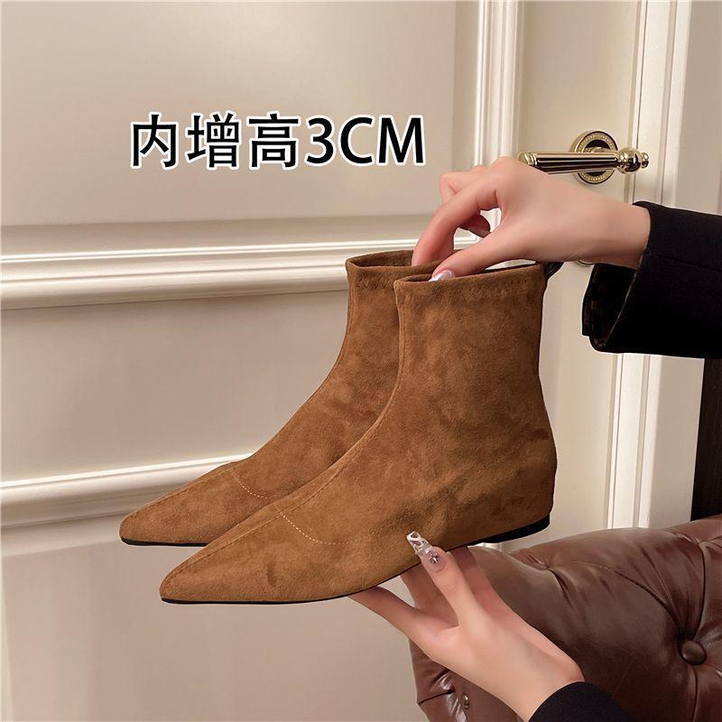 Xiaoxiangfeng thin boots trendy foot cover fashion pointed short boots flat heel temperament