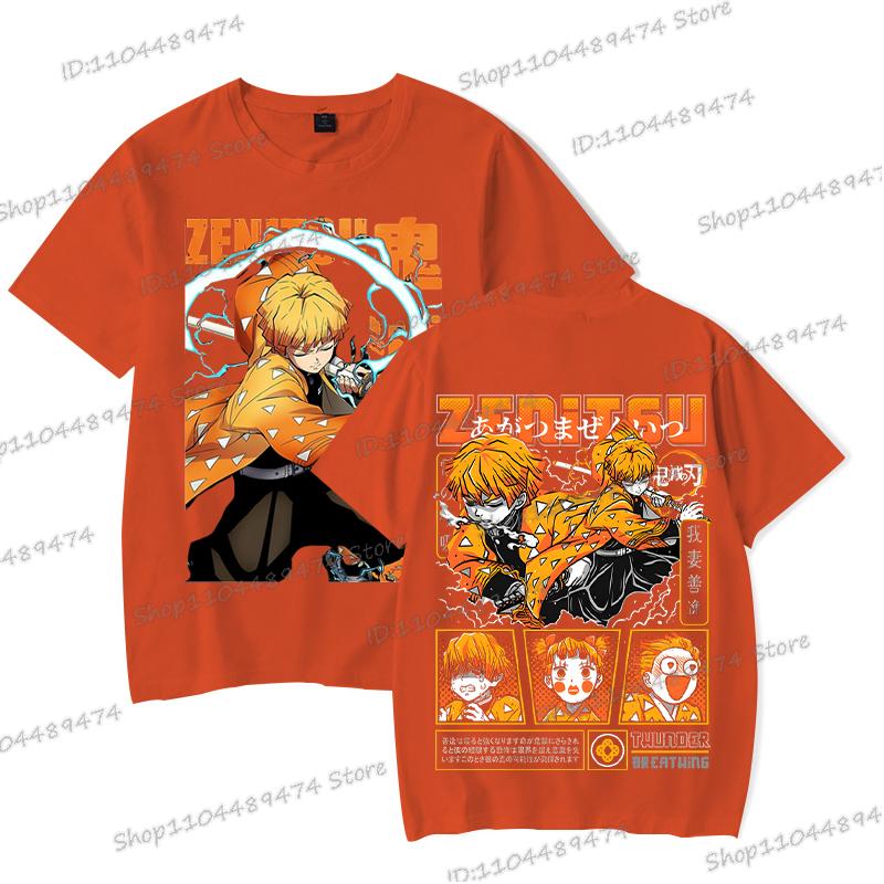 New Demon Slayer Zenitsu Agatsuma T Shirt Men Fashion Manga T-shirts Cool Two-sided Graphics Unisex Tops Anime Homme Camiseta